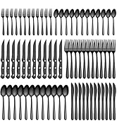 Pleafind 72-Pieces Black Silverware Sets for 12, Flatware Set with Steak Knives, Stainless Steel ...