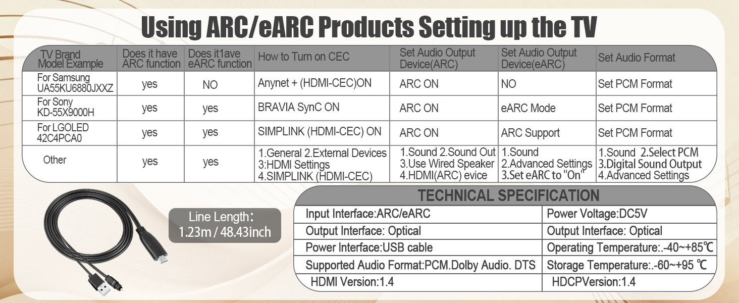 192KHz HDMI ARC to Optical Audio Converter for TV to Soundbar