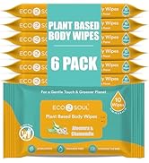 Eco Soul Shower Body Wipes for Adults Bathing Sheets [6 x Pack of 10] Plant Based Biodegradable D...