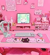 Pink Kawaii Cat RGB Gaming Mouse Pad 31.5x12 Inch PC XL Large Extended Glowing Led Light Up Cool ...