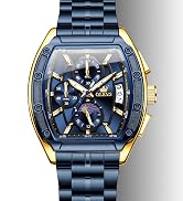 OLEVS Watches Men Chronograph Waterproof Rectangle Face Moon Phase Stainless Steel Strap Dress Wa...