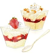 Qeirudu 3.5 oz Mini Gold Glitter Dessert Cups with Spoons - 50 Pack Gold Plastic Dessert Cups Sma...