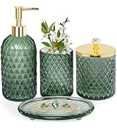 Bathroom Accessories Set, 4Pcs Sage Green Glass Bathroom Accessory Set Complete w/Lotion Soap Dis...