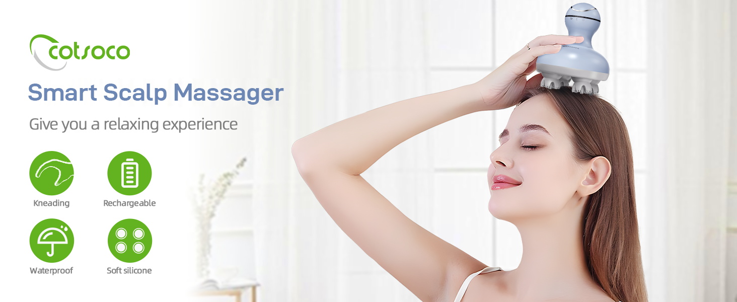 cotsoco Electric Scalp Head Massager with 4 Heads 84 Nodes for Hair Growth and Stress Release