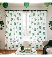 Karseteli St. Patrick's Day Sheer Curtains, Lucky Shamrock Rod Pocket Window Drapes Decorations f...
