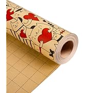 MAYPLUSS Cat Wrapping Paper Roll, Kraft Cat Gift Wrapping Paper Featuring Red Heart and Cute Anim...