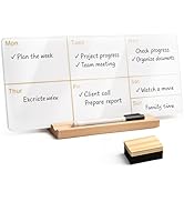 Desktop Acrylic Whiteboard with Wood Stand, Weekly Reusable Planner White Board 13.7x6.1, Double-...