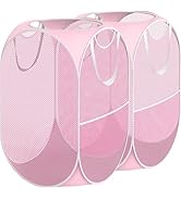 Simple Houseware Mesh Pop-Up Laundry Hamper Basket With Side Pocket, Pink - 2 Pack