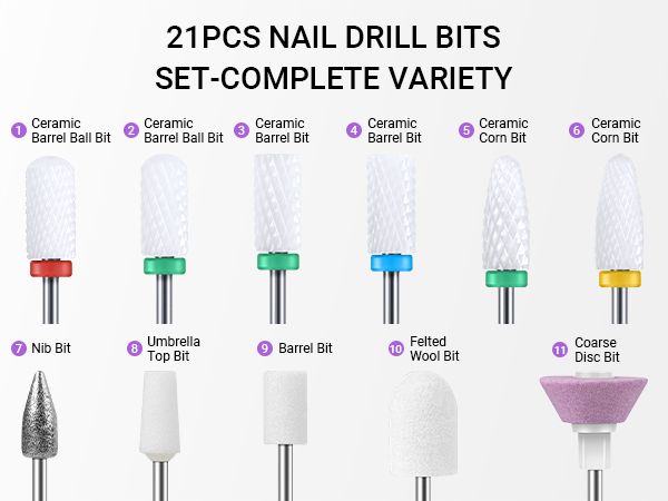 21pcs Nail Drill Bit Set