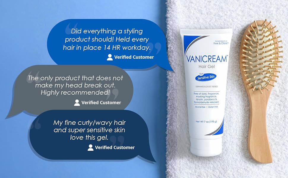 Vanicream hair gel customer reviews highlighting gentle, fragrance-free styling for sensitive skin