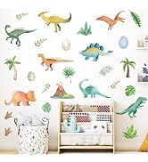 AOWDIAO Watercolor Dinosaur Wall Decals - 28 Pcs Peel and Stick Dino Decor for Boys’ Bedroom, Nur...