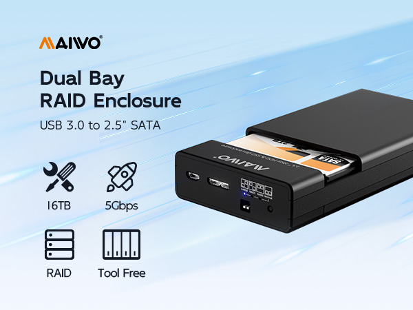 2 bay 2.5 sata ssd hdd enclosure external 2.5 inch 7/9.5mm hard drive case raid enclosure