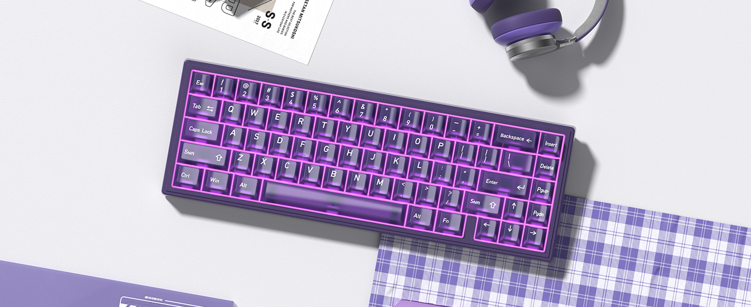 Purple Keyboard Keycaps Jelly,Cute Clear Keycaps PBT/PC, Transparent Custom keycap dye sub key caps