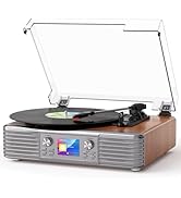 Vintage Vinyl Record Player with Stereo Speakers, 3-Speed Belt Drive Bluetooth Turntable, USB to ...