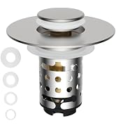 Hygie Rinse Upgraded 3-in-1 Bathroom Sink Stopper Pop Up Sink Drain Strainer, with Removable Stai...