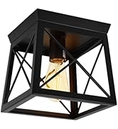 1-Light Black Flush Mount Ceiling Light Fixture, 8 Inch Square Farmhouse Ceiling Light for Kitche...