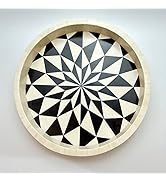 Perilla Home Designer Wooden Serving Tray Round Patterned Server for Breakfast, Snacks, Platter, ...