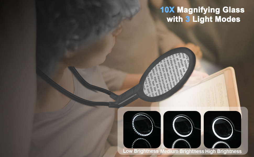 large magnifier glass with 3 modes light