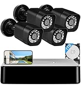 1080P Wired Security Camera System, AIWIXEN 8CH CCTV Surveillance DVR with 1TB Hard Drive, 4 x Ho...