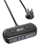 Power Strip with USB, SUPERDANNY Mini Surge Protector with 2 Wide-Spaced Outlets, 3 USB-A 1 USB-C...