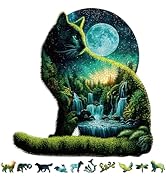 217Piece Wooden Jigsaw Puzzle for Adults - Moonlit Cat Forest Art, Laser-Cut Wooden Puzzle with U...