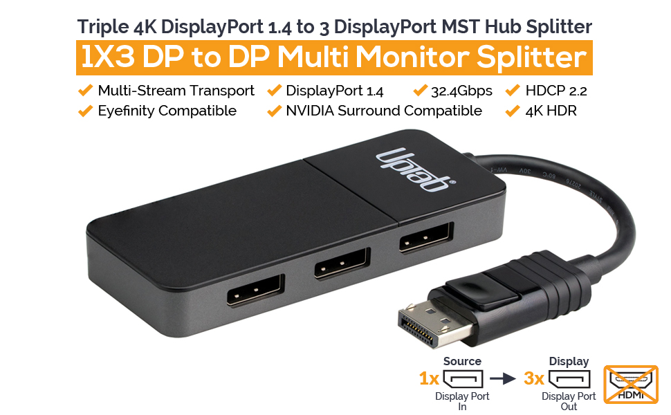 UPTab Triple 4K DisplayPort Adapter MST Hub Splitter