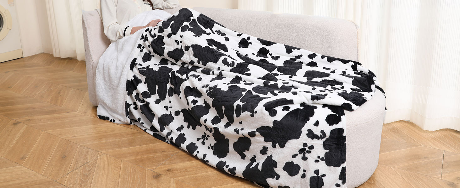 heated electric blanket cow print throw twin full queen fast even heating washable soft cozy