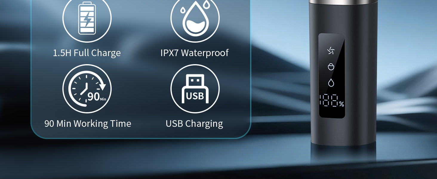 Rechargeable Electric Razor for Men: IPX7 Waterproof 5D Floating Head Shaver - 90-Min Runtime USB-C