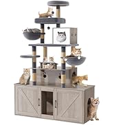 HavenlyYouth Cat Tree with 2 Litter Box Enclosures, All-in-One Cat Tower, Cat Condo with Sisal Sc...
