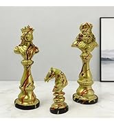 Mingzhang 3pcs Chess Statue Decor Sets King Queen Knight Chess Piece Resin Golden Chess Sculpture...