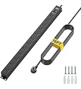 CRST 12-Outlet Long Power Strip with 15FT Cord, 2100 Joules Heavy Duty Surge Protector Mountable ...