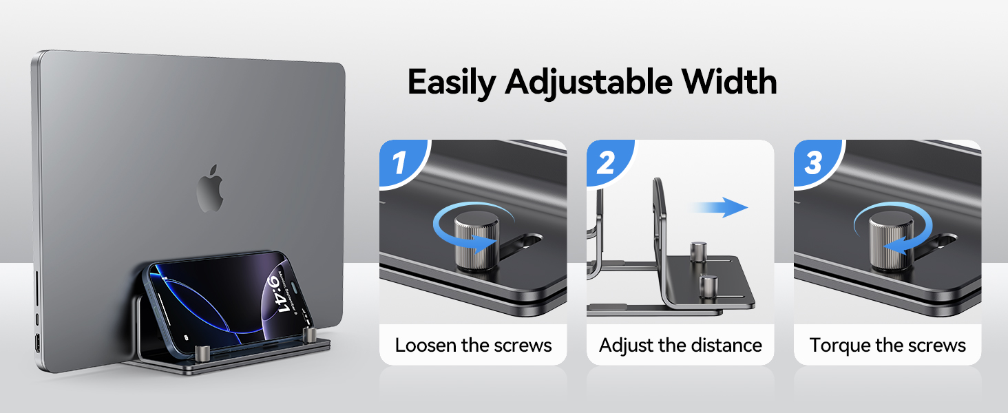 Just tighten the screws and one laptop stand can connect multiple devices