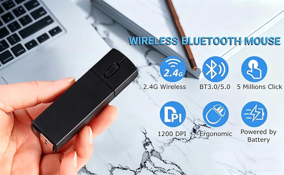 Wireless Mini bluetooth Mouse Silent portable compact tiny for pc laptop computer macbook travel