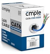 Cmple - Cat6 Cable 1000ft Bulk Lan Ethernet Cat 6 Wire Network UTP 23AWG CMR Riser 10Gbps 550 MHz...