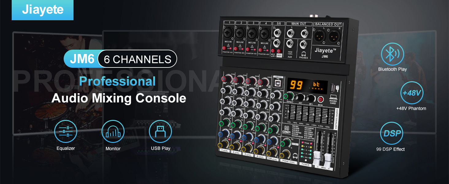 6 channels audio mixer