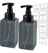 LEWISTIN Foaming Soap Dispenser, 2 Pack Refillable Foam Soap Dispenser (Dark Grey) with 10 Pcs Wa...