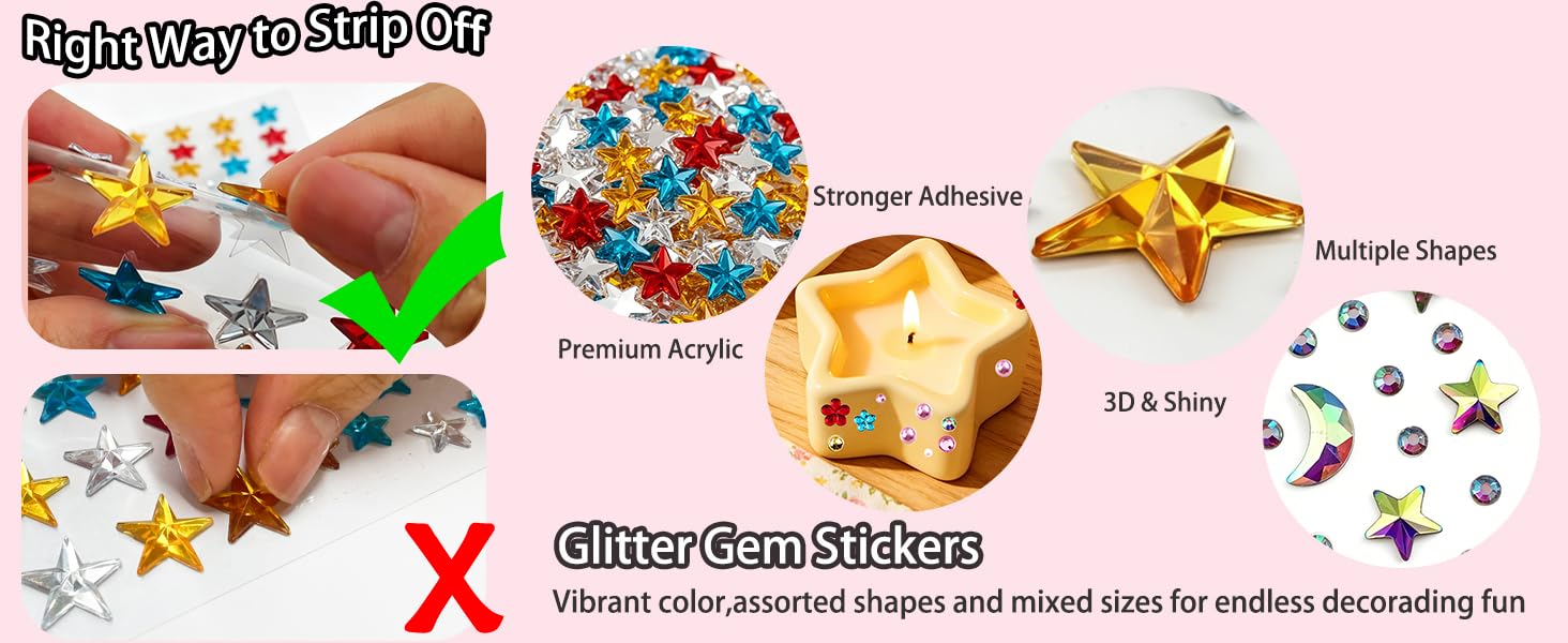 These self-adhesive face gems stickers are Easy Peel &amp;amp; Stick Self-Adhesive Design.