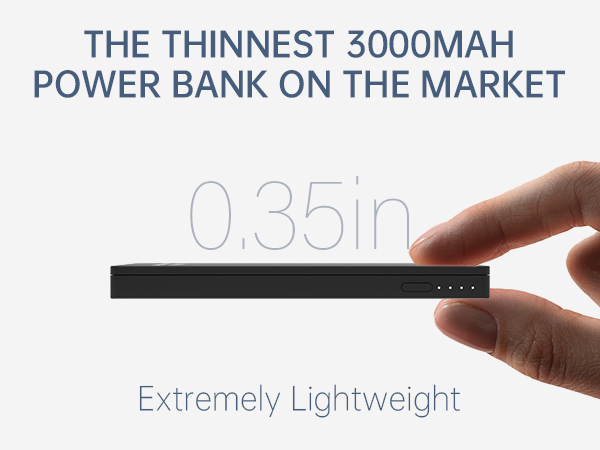 Dual USB Output Super Slim Power Bank Ultra Thin, Attom Tech 3000mAh Portable Charger Mini