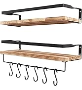 Floating Shelves, Wall Shelf Outdoor, 42x15x8 cm, Shelving Unit for Wall, Towel Holder 6 Hooks, K...