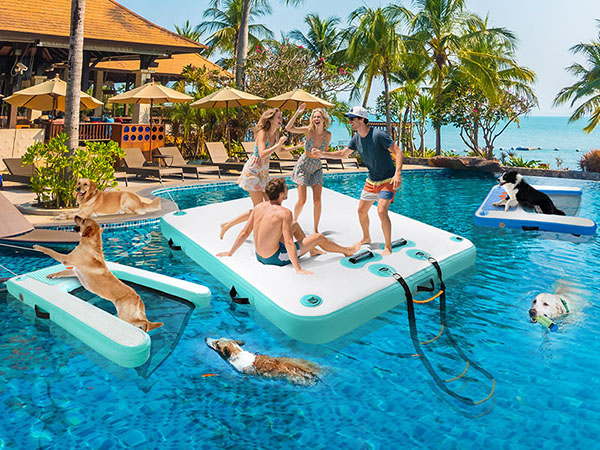 Inflatable dog pool ramp