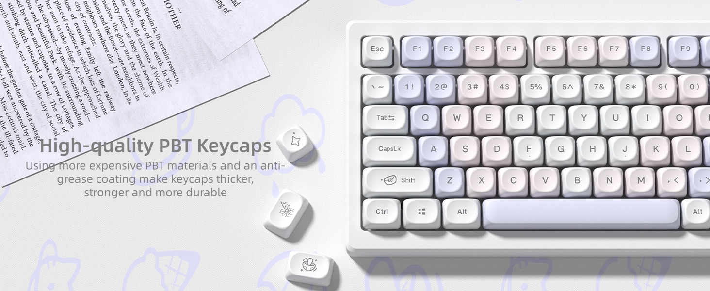 Womier PBT Keycaps Set, Dream Cute Keycaps MOA Profile Mechanical Keyboard Caps, Custom Key cap