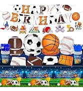 143 PCS Sports Birthday Party Decorations - Includes Plates, Napkins, Cups, Banner, Hanging Swirl...