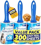 PetLovers Extra Sticky Lint Roller Value Set 300 Sheets for Pet Hair Removal, Dog and Cat Lint Re...