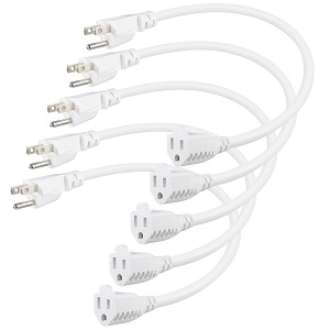 12in White AC Mini Indoor 3 Prong Extension Cord