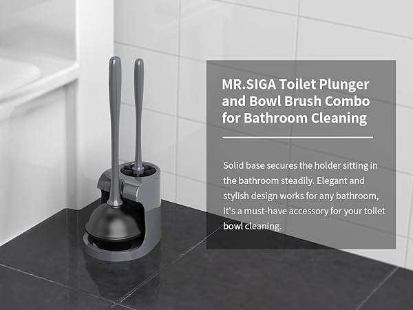 MR.SIGA Toilet Plunger and Bowl Brush Combo for Bathroom Cleaning, Grey