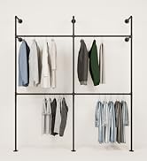 pamo black clothing rack with clothes on beige background