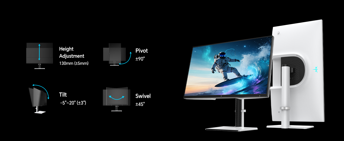 vertical monitor tilt swivel pivot height adjustment