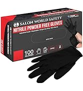 Salon World Safety Black Nitrile Disposable Gloves, Box of 100, Size X-Large, 5.0 Mil - Latex Fre...