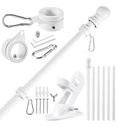 BONWIN White Flag Pole Kit for Outside House, 7FT Thickened Stainless Steel Wall Mount Flag Pole ...