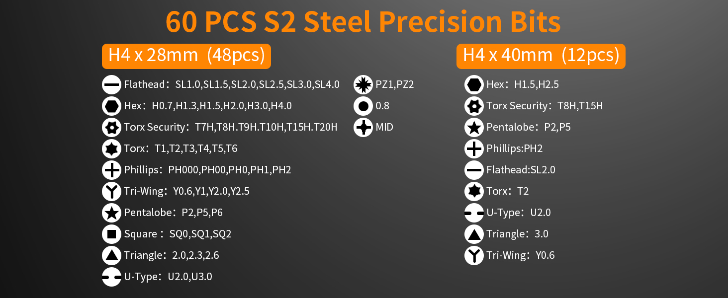 60 PCS S2 Steel Precision Bits